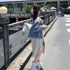 韩系工装牛仔拼接风衣外套女春秋2025新款超火好看中长款夹克大衣，女装风衣，2C292