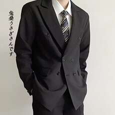 高级感黑色双排扣西装男秋季痞帅男生dk正装男装男士休闲西服外套，男装西服套装，星座813-2