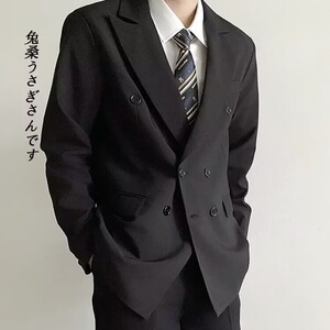 高级感黑色双排扣西装男秋季痞帅男生dk正装男装男士休闲西服外套图片