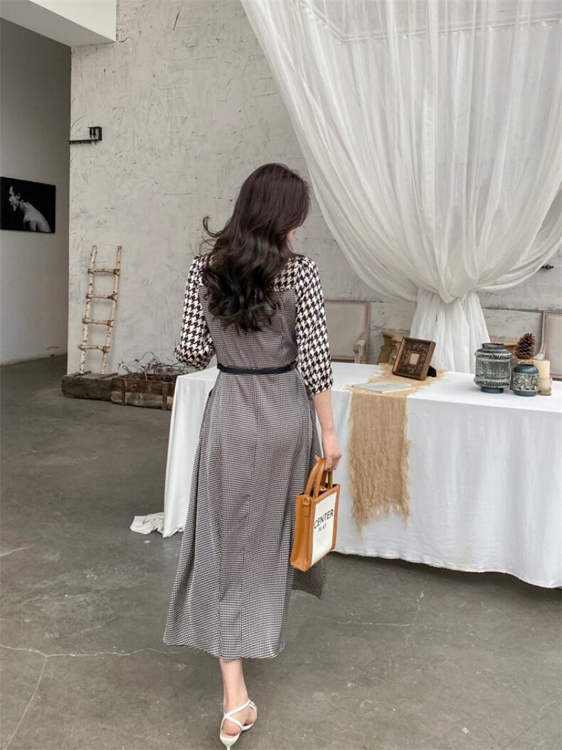 YCJ千鸟格连衣裙，女装连衣裙，YCJ