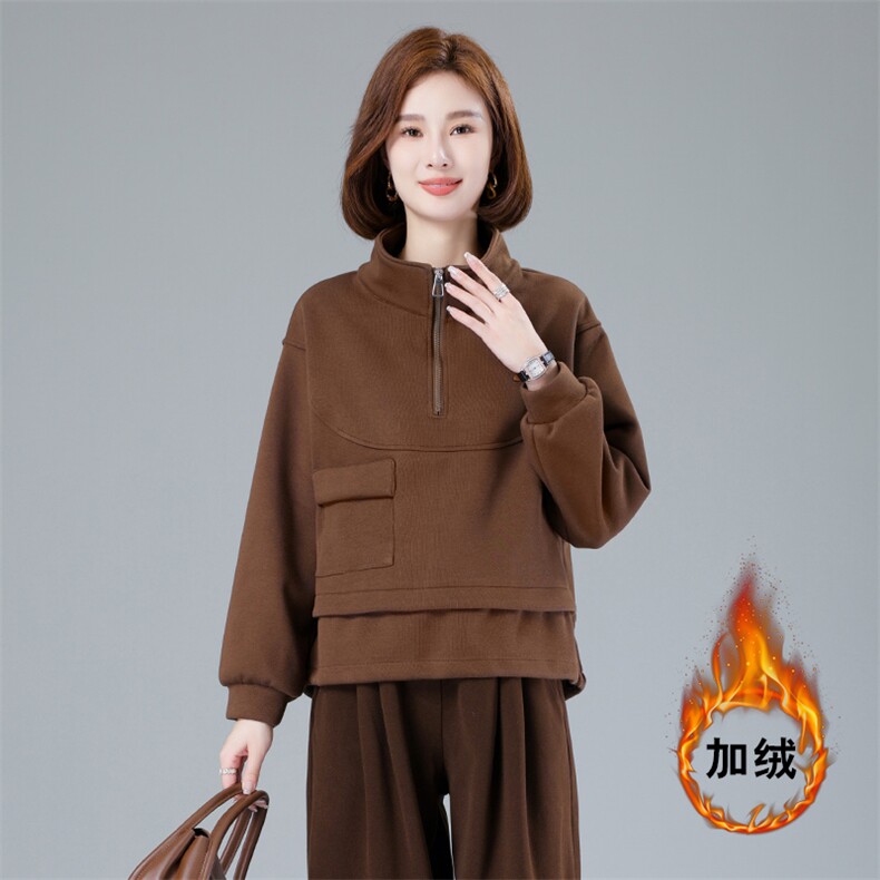 现货2023秋冬新款时尚简约宽松百搭加绒卫衣,女装卫衣/绒衫,深水步