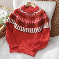 优质儿童费尔岛羊毛针织衫男女童加厚提花套头打底拼色毛衣，童装儿童羊毛衫，初丹羊绒童装