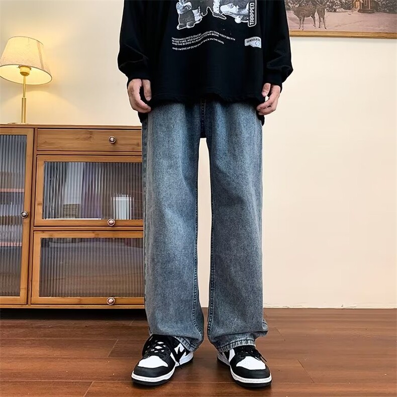 潮牌复古水洗直筒牛仔裤男宽松百搭vibe风阔腿拖地裤子NK202-P43,男装牛仔裤,星座1008-1