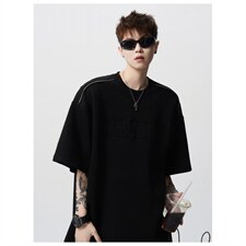 网络图现货美式复古凹凸字母设计感学生痞帅半袖体恤JD931-P30，男装T恤，星座715-7