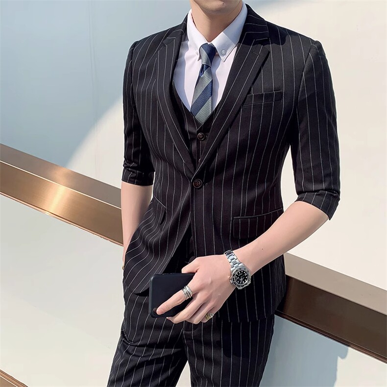 夏季薄款中袖男装西服套装三件套礼服修身W8010-P255,男装西服,星座1012