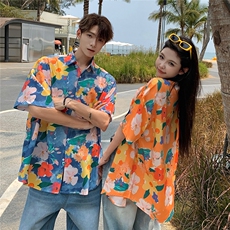 EQ19夏威夷风沙滩旅游衬衫男女情侣装夏季短袖衬衣潮流百搭P40，男装衬衫，电商C306-1