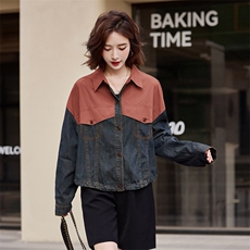 牛仔外套女2024秋新款小个子欧货漂亮洋气减龄短款休闲拼接薄夹克，女装牛仔外套，依路服饰