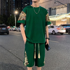 光版二开男士休闲运动套装刺绣小熊T恤短裤一套A266-TZ88580-P50，男装T恤，电商A266