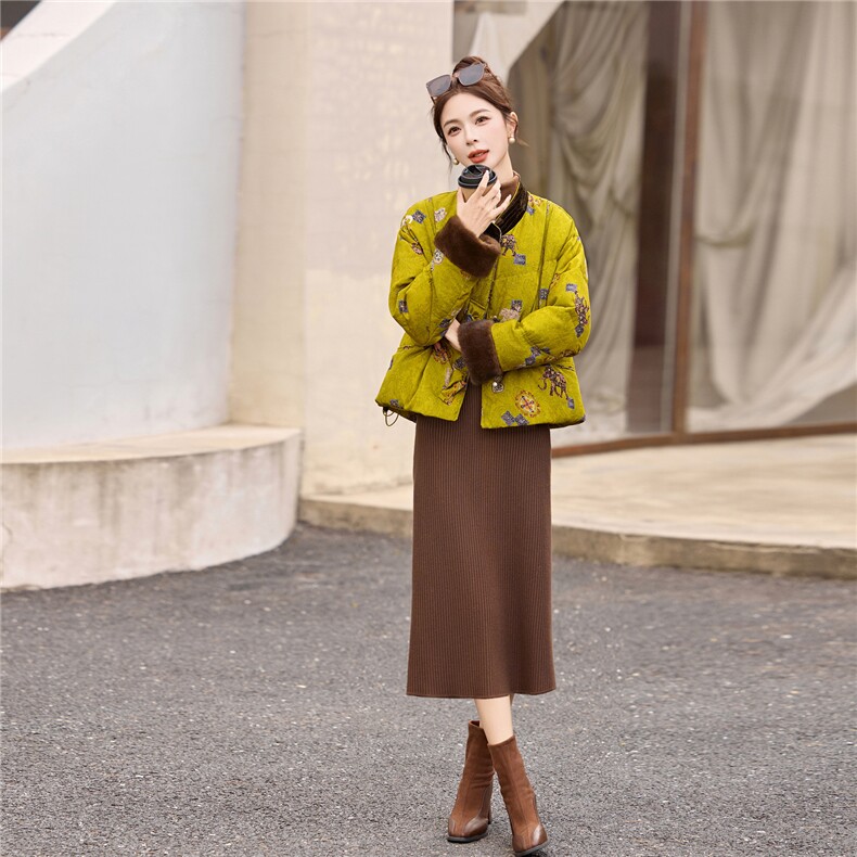 现货！水貂毛冬季新款女装2025年时尚气质优雅印花新中式90%外套,女装羽绒服,涵墨