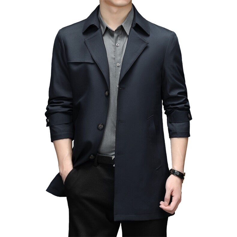 YY-A8821男士2023年秋季新款长袖外套休闲翻领青年中长款风衣P150,男装风衣,电商B360