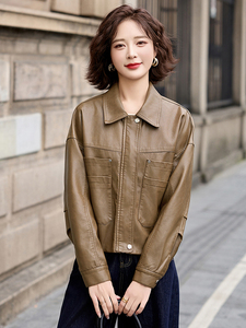 海宁皮衣女真皮短款2025春新款爆款时尚气质绵羊皮女士皮夹克外套图片
