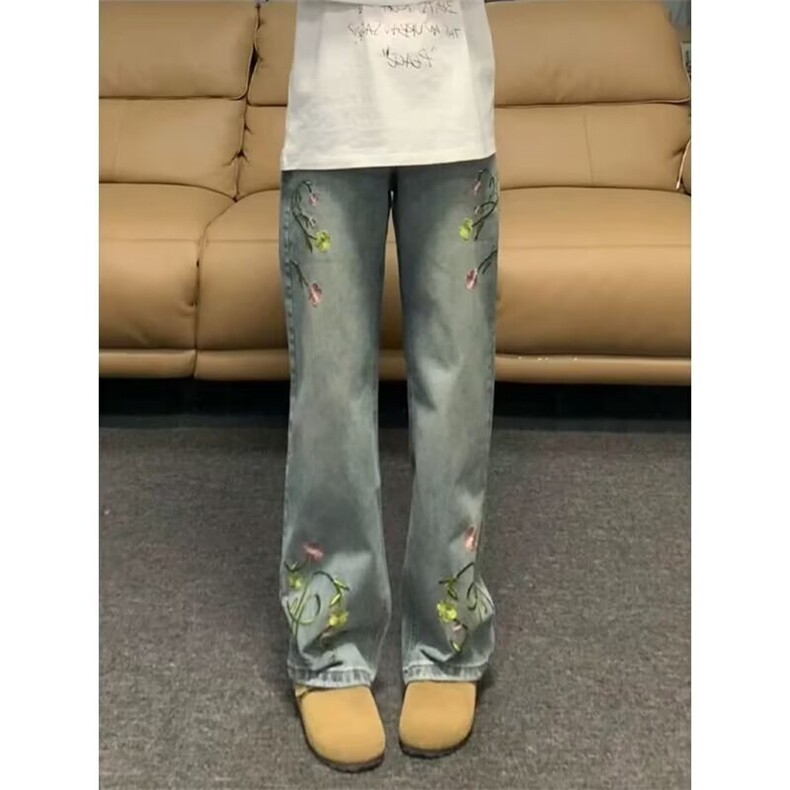 美式复古刺绣牛仔裤宽松直筒阔腿拖地长裤513ACK2511P43,男装牛仔裤,星座513A