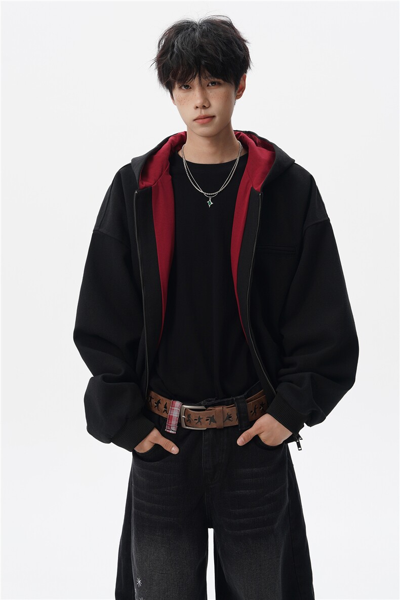 8XL-M美式复古撞色连帽水洗夹克男高级感做旧情侣外套JK1327P88,男装夹克,电商D206-1