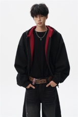 8XL-M美式复古撞色连帽水洗夹克男高级感做旧情侣外套JK1327P88，男装夹克，电商D206-1