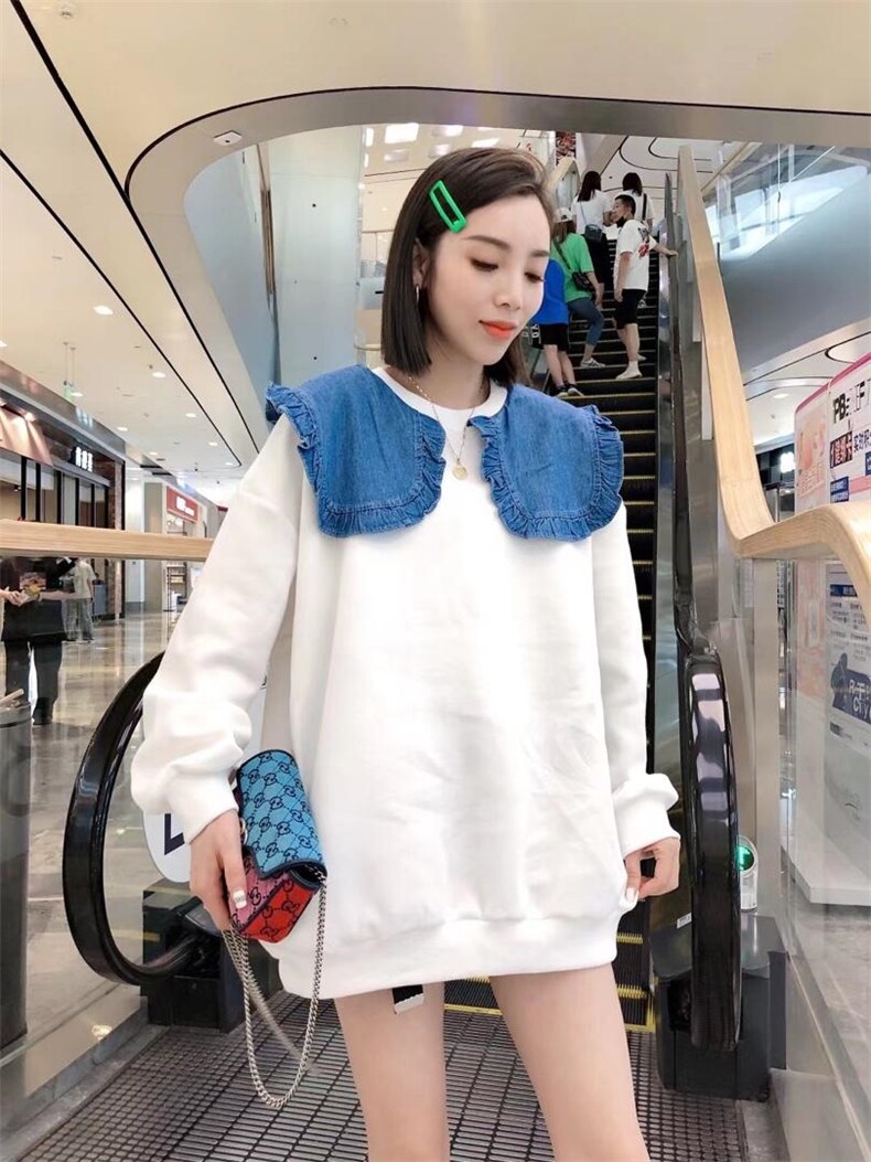 【现货】拼牛仔领卫衣，颜色超赞，女装卫衣/绒衫，一杭