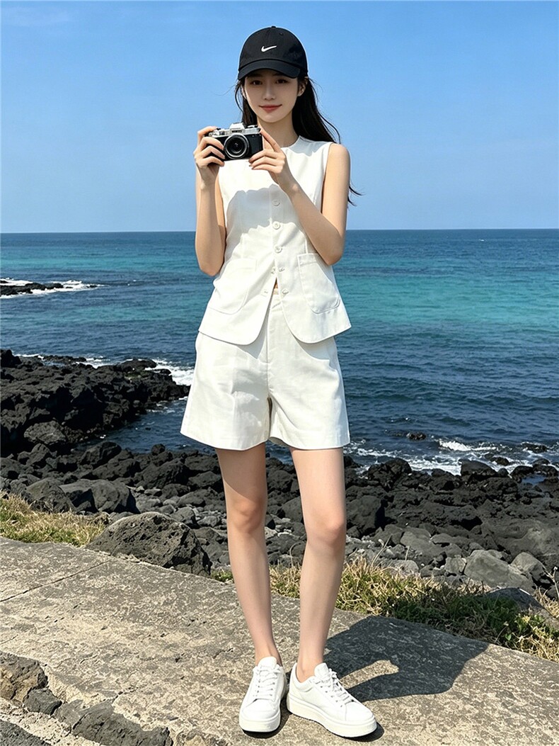 气质温柔风时尚套装女夏季新款法式小香风无袖上衣阔腿短裤两件套,女装套装/套裙,江南