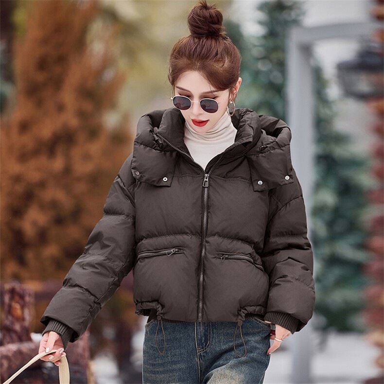 小个子短款羽绒服女2025冬季新款宽松泡芙感面包服连帽白鸭绒外套,女装羽绒服,米雪儿