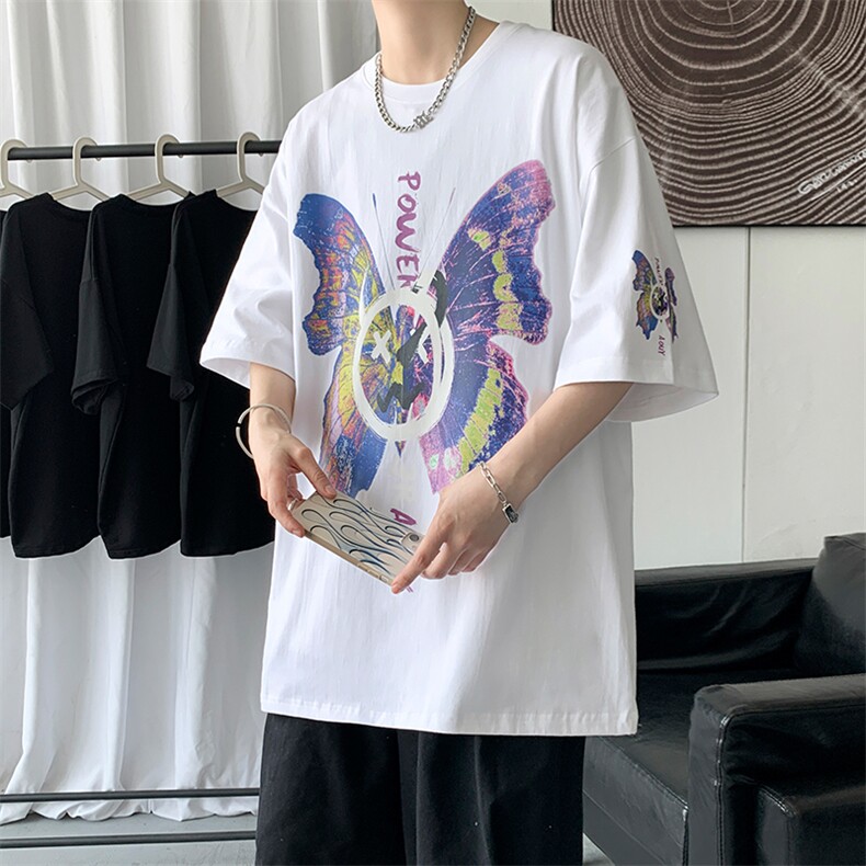 美式嘻哈恶魔蝴蝶涂鸦印花短袖T恤情侣大码半袖体恤衫T557-P28,男装T恤,电商B289