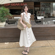 白色绝美气质小个子高级感连衣裙女2025年夏季新款收腰无袖衬衫裙，女装连衣裙，2C133
