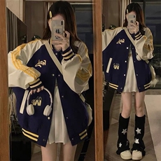 美式撞色三条杠男女棒球服春秋休闲百搭潮牌夹克情侣外套ins，男装夹克，星座506A