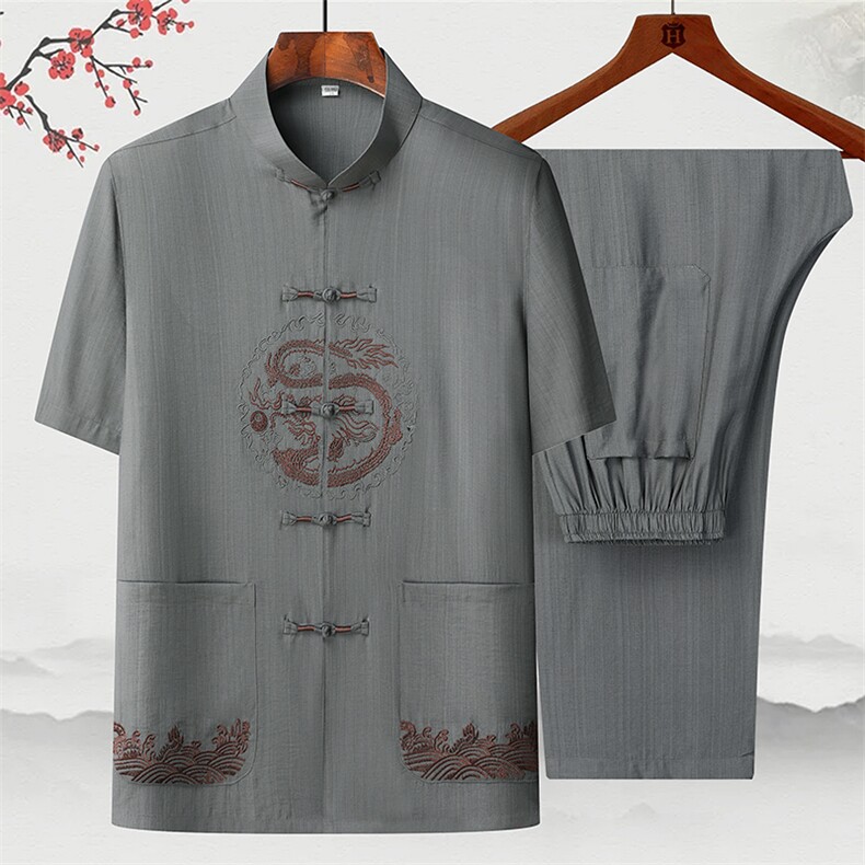 2025夏季薄款高端风棉麻绣花短袖衬衫唐装汉服套装2312-P95,男装衬衫,星座1105-3