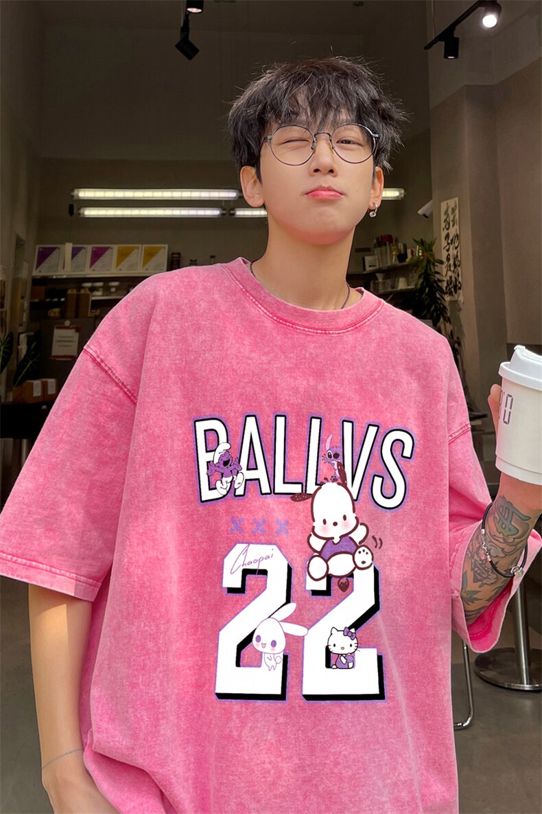 ！2025夏季新款男士水洗短袖T恤纯棉潮牌情侣半袖XT142P35,男装T恤,电商B220