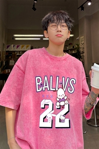！2025夏季新款男士水洗短袖T恤纯棉潮牌情侣半袖XT142P35图片