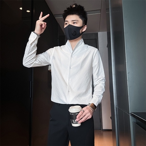 店主风立领衬衫男长袖高级感修身英伦社会小伙301C-CS08-P58控78图片