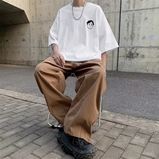高级进口纯棉23直筒拖地长裤宽松坠感阔腿休闲港风卫裤CK104-P55，男装休闲裤，星座1109-3