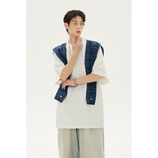 潮情侣美式假两件格子打结宽松纯棉短袖XZ225-3-T15-P45控65，男装T恤，星座225-3