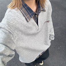 假两件拼接衬衫领卫衣男女秋冬季美式复古长袖t恤学院风情侣外套，男装卫衣，星座617A-2