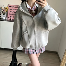 抖音得物高品质秋冬美式高街重磅结构辑明线纹理连帽卫衣外套W111，男装卫衣，电商A486