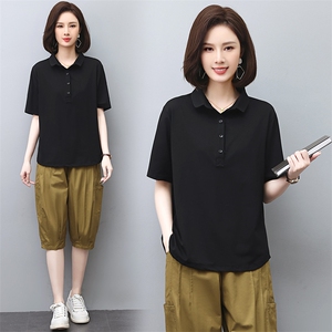 短袖T恤女夏季妈妈装2025年新款时尚休闲洋气翻袖polo衫运动上衣图片