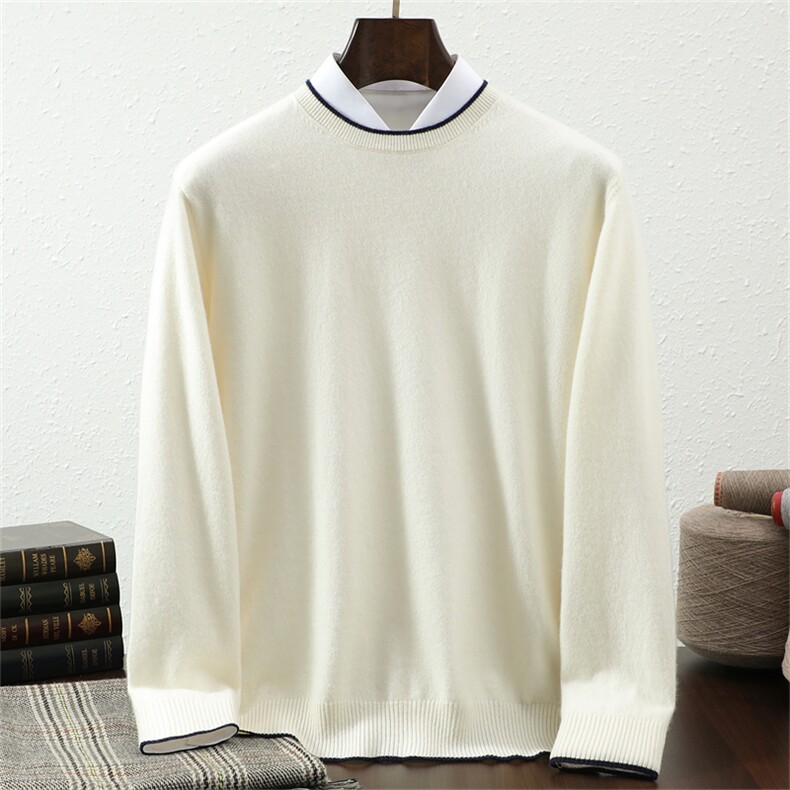 2025年秋季时尚百搭撞色圆领长袖，男装羊绒套衫，暖思纯羊绒