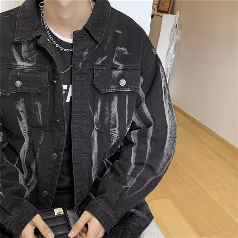 高街扎染牛仔外套男港风宽松痞帅上衣春秋潮牌个性休闲工装夹克,男装工装外套,星座1210-1