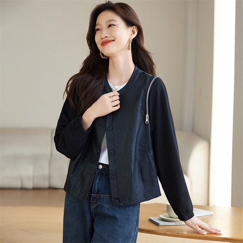 棒球服外套女款春秋2025年新款爆短款款夹克休闲时尚百搭秋季开衫,女装短外套,素月