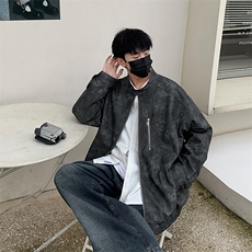 美式复古翻领皮夹克男士春秋季百搭宽松情侣PU外套225-2-JK601，男装夹克，星座225-2