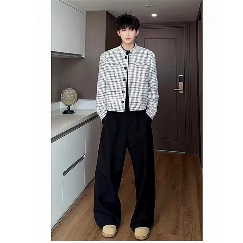 网图现货秋季短款垫肩休闲格子外套男JK183/P65,女装短外套,星座205-3