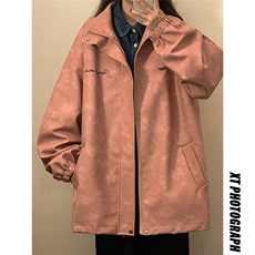 中性风立领PU皮复古做旧金属印花字母大码M-5XL夹克男JK77754P90，男装夹克，星座227-7