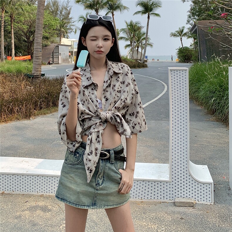 EQ410沙滩度假旅游夏季情侣装短袖衬衫男女ins潮流短袖衬衣,女装衬衫,电商C306-1
