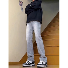 美式灰色直筒加绒男潮牌cIeanfit水洗复古长裤子K7055-1#P45网图，男装卫衣，电商B245