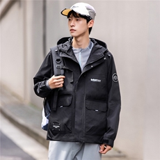 新款连帽工装休闲外套男宽松百搭潮流时尚夹克痞帅上衣61019-P105，男装夹克，电商D215