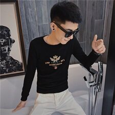 5秋季长袖修身T恤刺绣社会精神小伙韩版潮男打底衫C301B-CT12，男装T恤，电商C301B