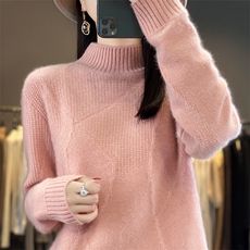 半高领毛衣女秋季新款时尚纯色简约百搭羊毛针织衫，女装羊毛衫，暖圣羊羊绒
