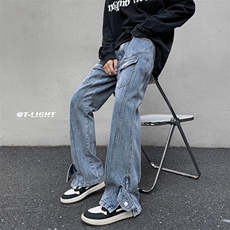 B221高街小众美式ins多口袋拉链牛仔裤LK22074-P65控88，男装牛仔裤，电商B221