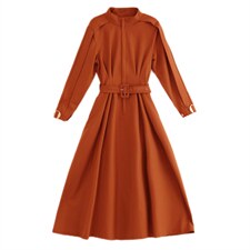 新款长袖风衣式连衣裙女春秋新款收腰显瘦复古气质风衣裙送腰带，女装连衣裙，韩美纤衣