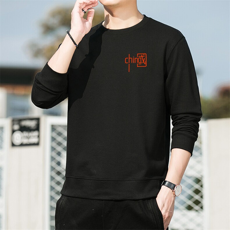新款男士春秋季长袖T恤男装上衣时尚休闲卫衣红潮流加绒P60,男装T恤,钱塘6003（原4033）