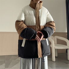港风2026新品冬季宽松情侣装撞色棉衣棉服冬装加厚外套D007-P90，男装棉衣，星座717