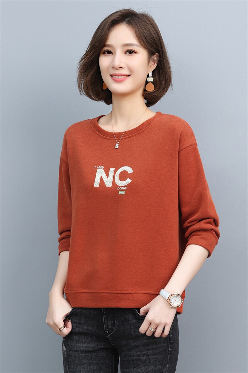 时尚宽松大码女长袖卫衣绣花字母款舒适休闲上衣,女装卫衣/绒衫,3200格调