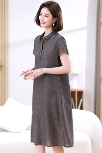 气质翻领印花连衣裙女夏季2024新款中年妈妈宽松气质休闲直筒裙子图片